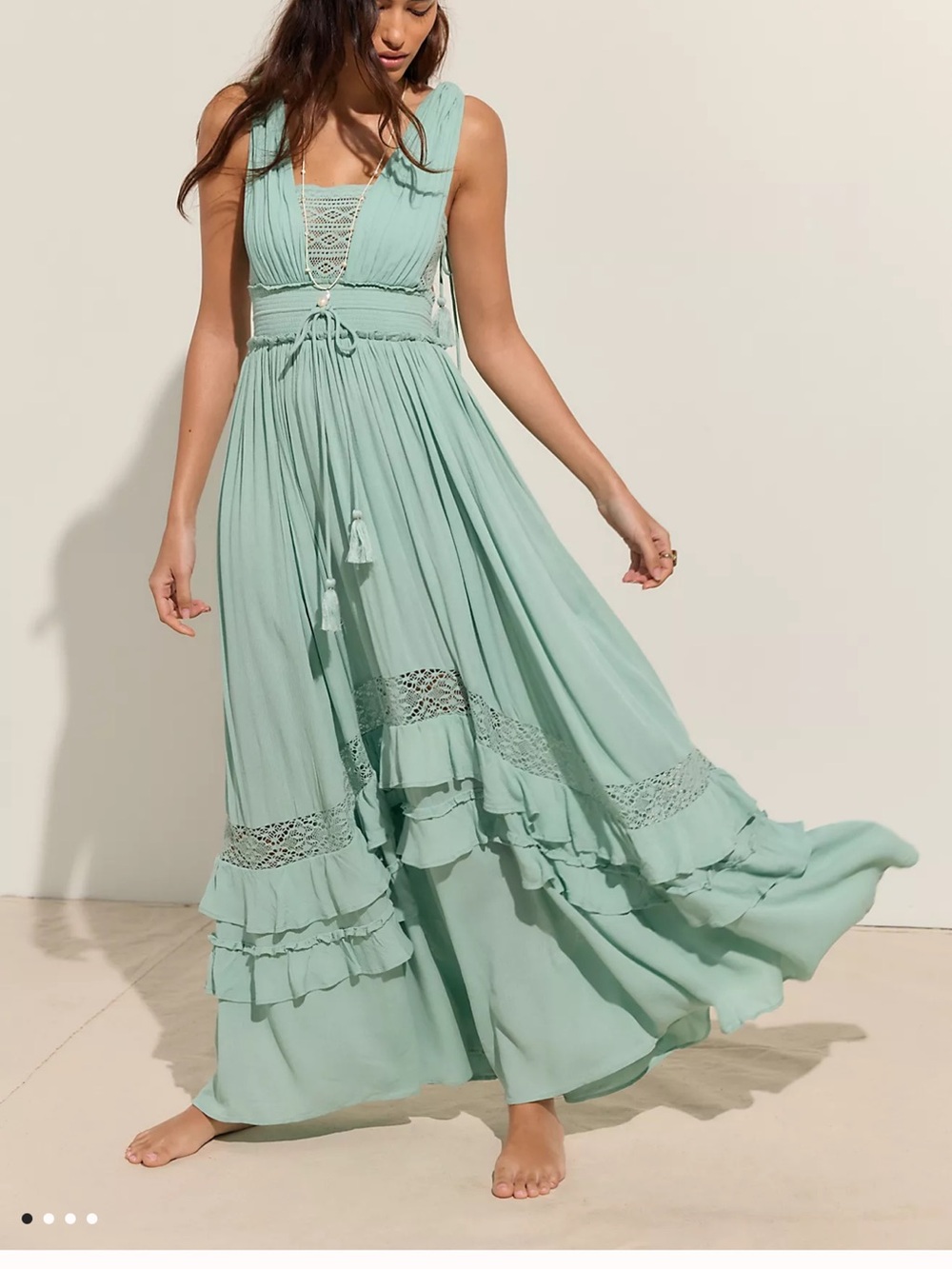 Boho navy Maxi Dress with Crochet Detail
